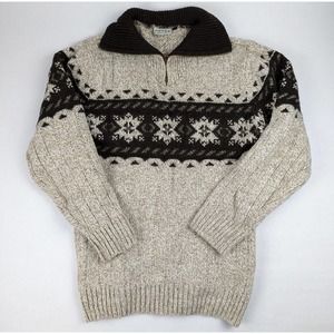 Vintage Fair Isle Canda Knit Pullover Sweater with Zipper Men's Small